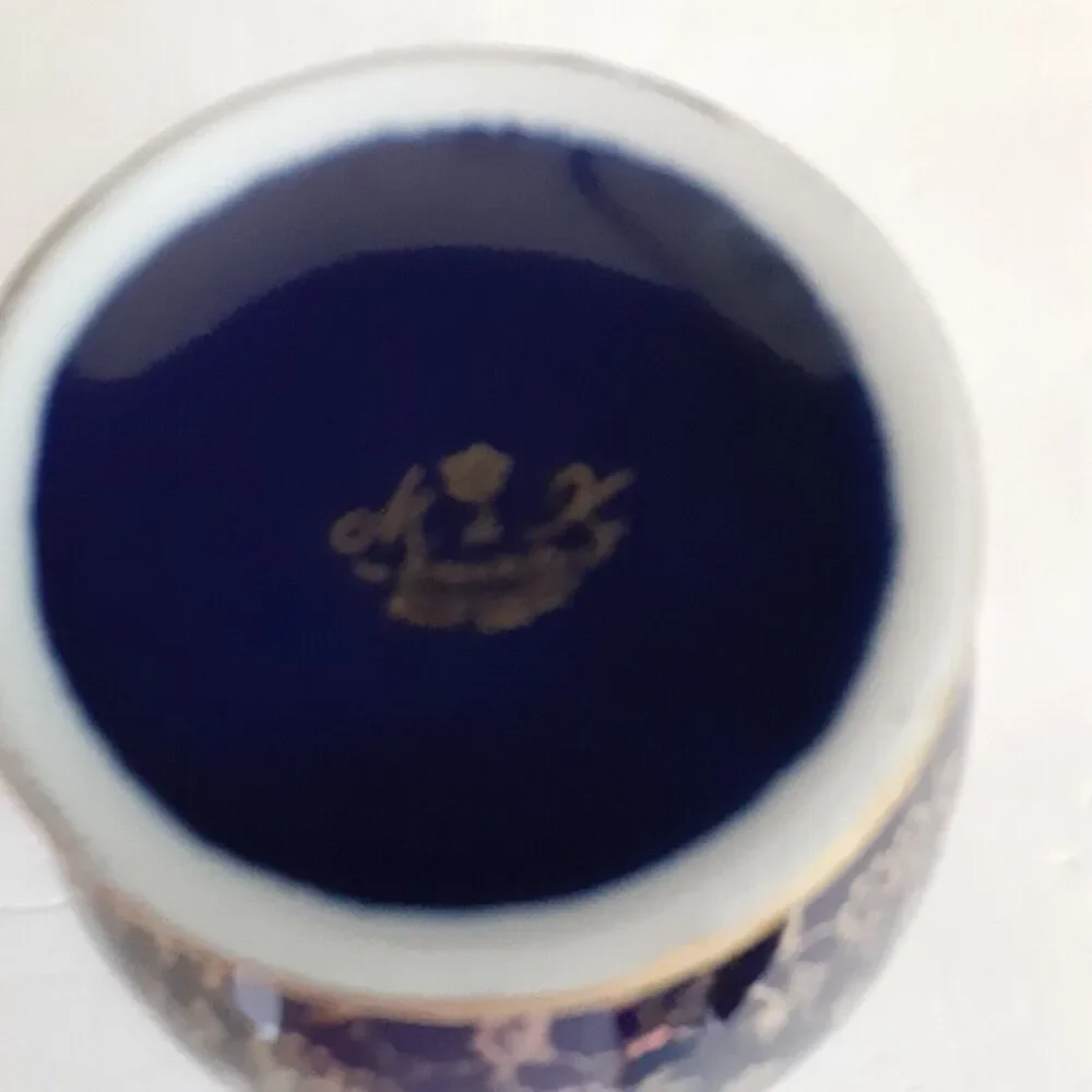 Vintage M & K Bavaria Cobalt & Gold Floral Vase NOTE Versatile Decor